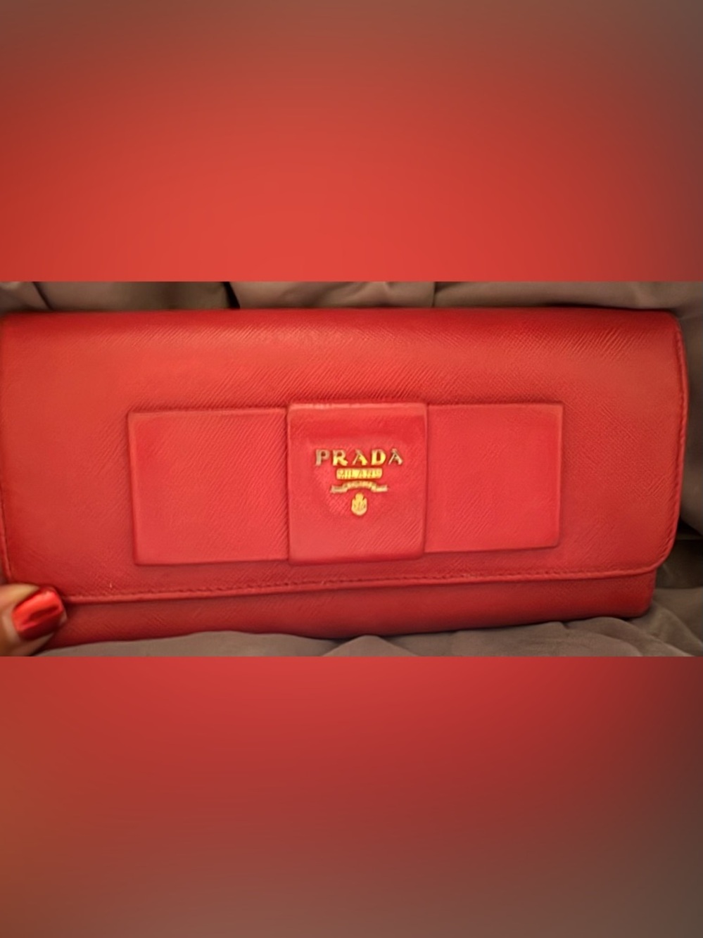 Prada Saffiano Leather Red Wallet with Gold Logo